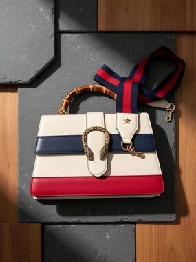 Gucci Elegant White, Red, and Blue Handbag